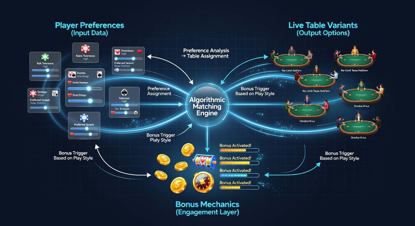 Diagram showing connections between user preference data, live dealer table options, and personalized bonus triggers within mobile casino applications