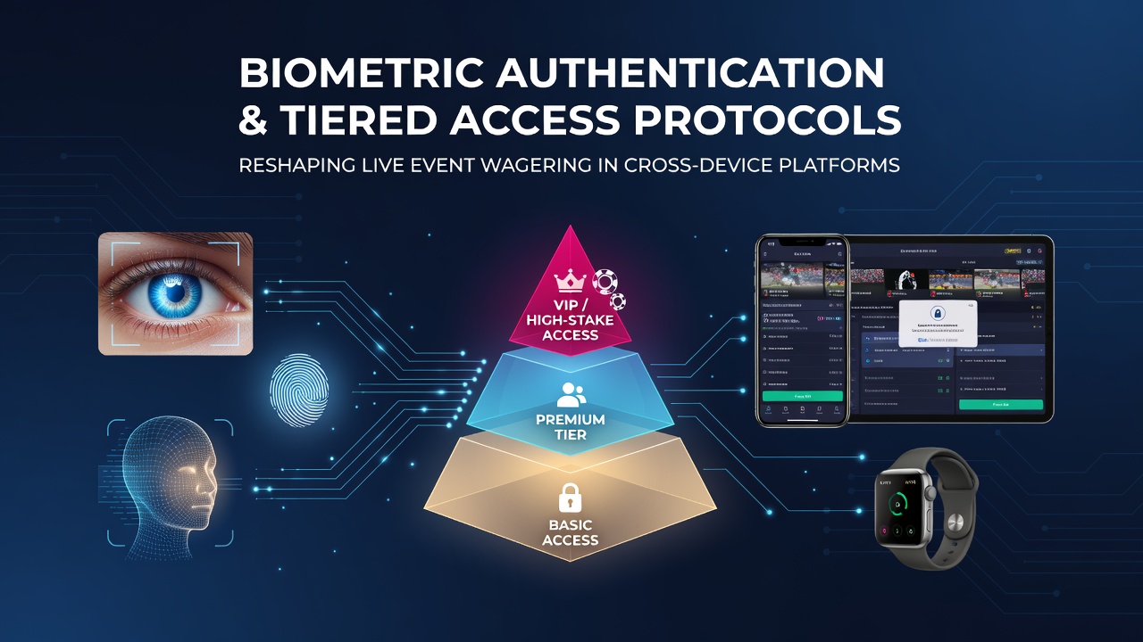 Biometric authentication interface on a mobile wagering app showing fingerprint and facial recognition options for tiered access
